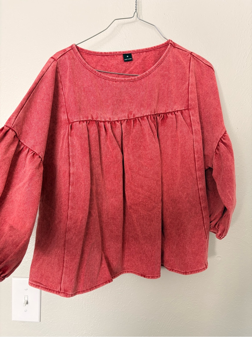 SHEIN Women's Washed Red Peasant Blouse